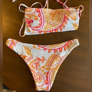 Ribbed bandeau bikini set paisley print colorful set Large